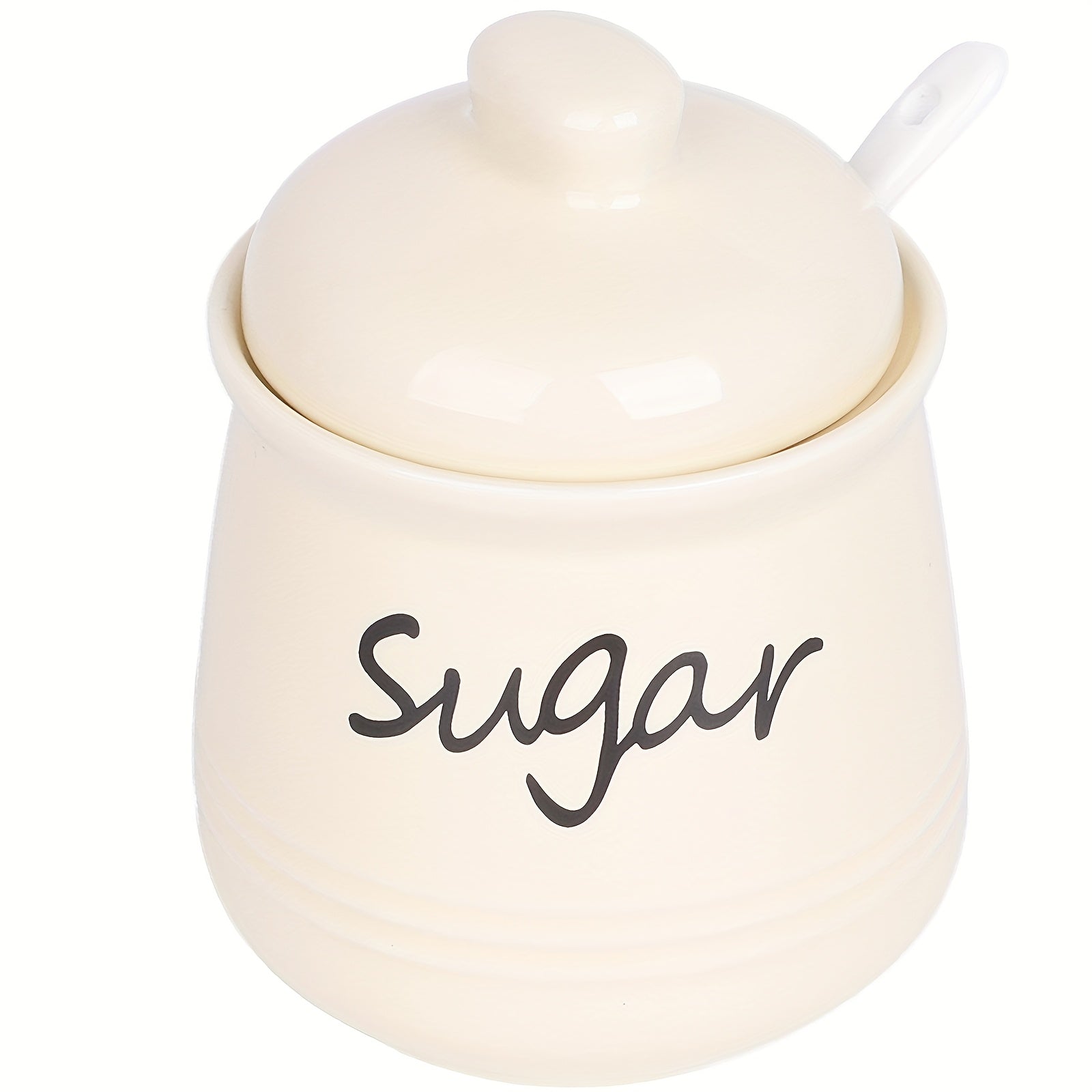 Ceramic Sugar Jar with Lid and Spoon 12oz Capacity for Coffee Bars and Restaurants