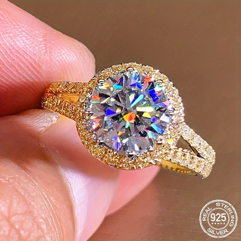 Men's 925 Sterling Silver Moissanite Engagement Ring 2 Carat D Color Gold Plated