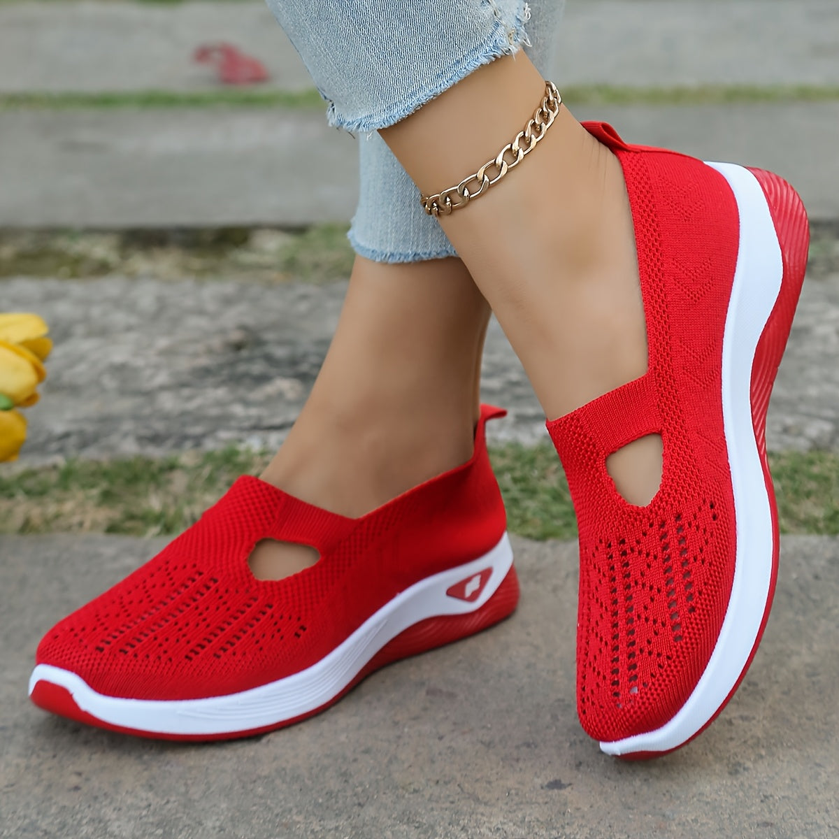 Women's Knit Mesh Casual Sneakers Lightweight Slip-On Low Top All-Season Shoes