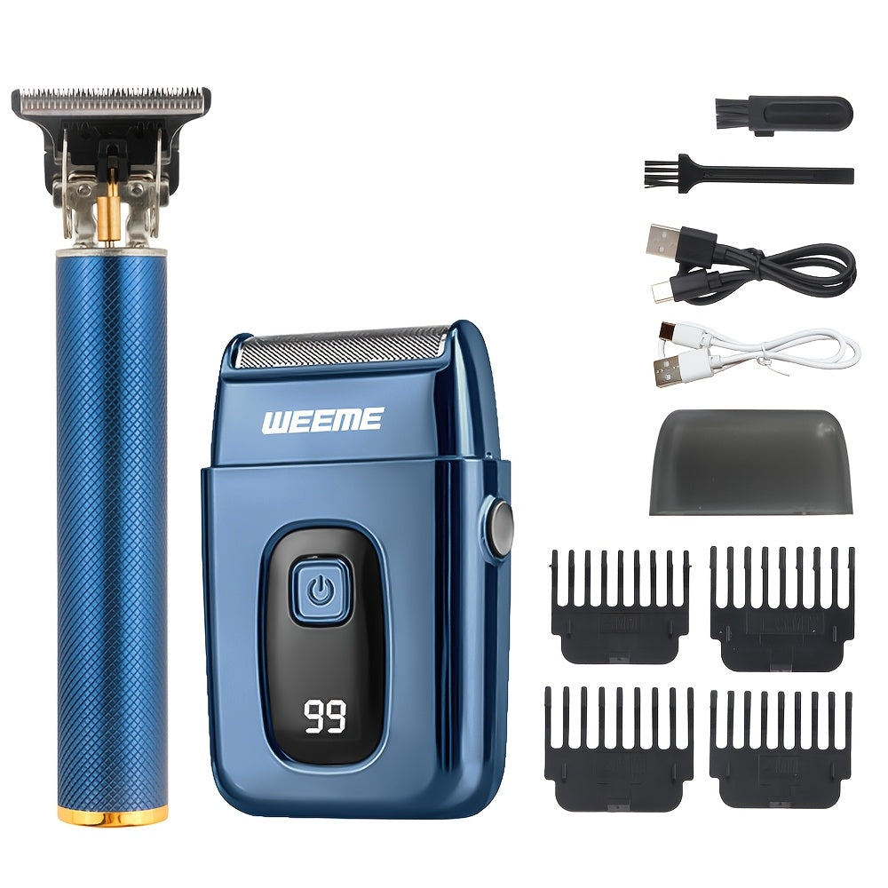 Facial Grooming Set with Razor and T-Shape Trimmer for Shaving Haircutting