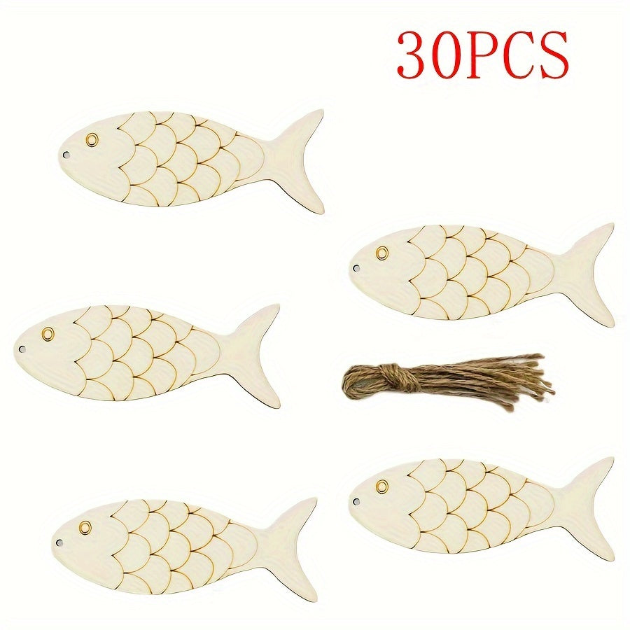 Wooden Fish Shaped Crafts for Holiday Wedding Birthday Decorations Set of 30