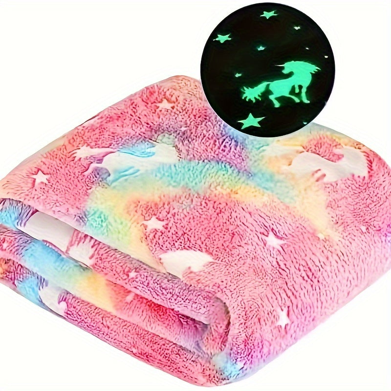 Unicorn Glow in the Dark Flannel Blanket Hypoallergenic All-Season Knitted Polyester