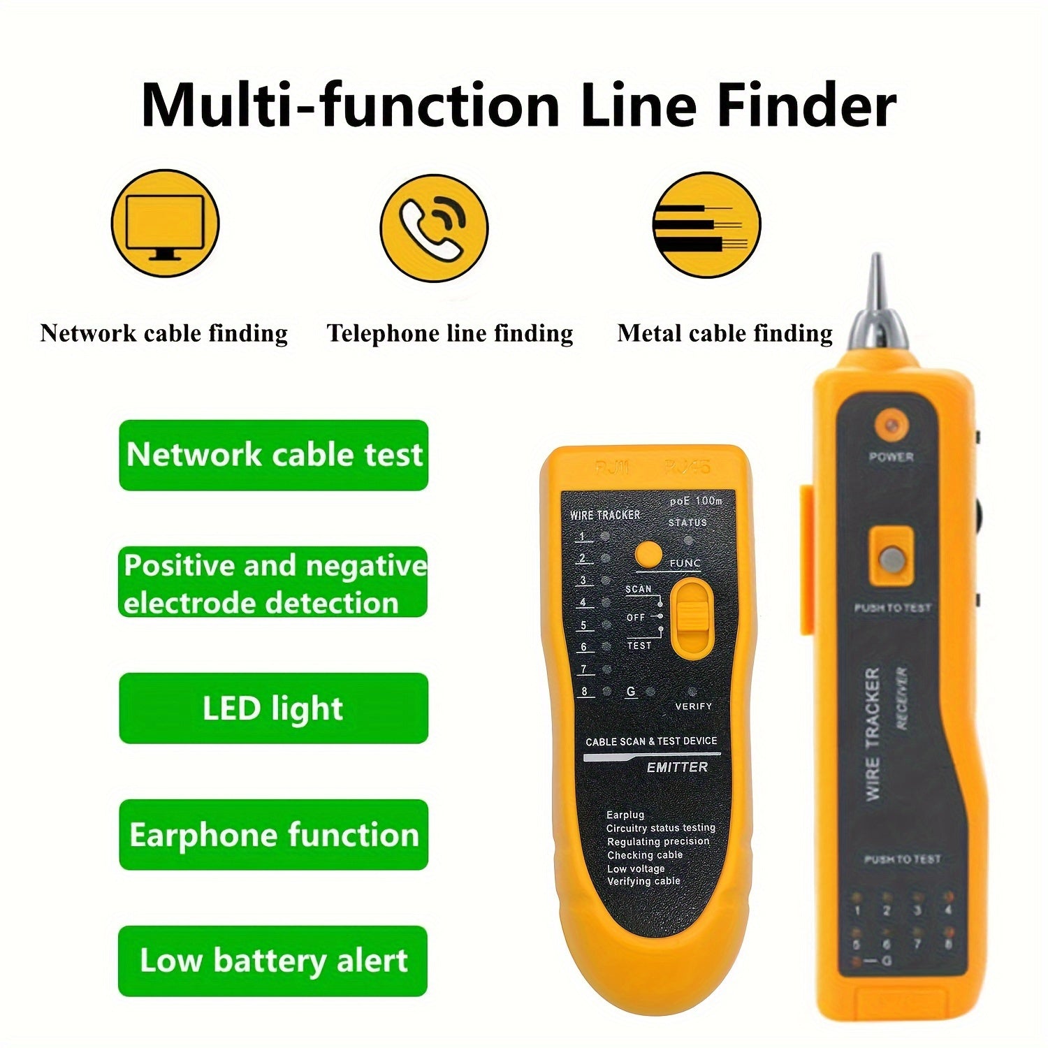 Handheld Cable Tester for LAN Phone Internet Video Data Line Finder Tone Inspection RJ45 RJ11