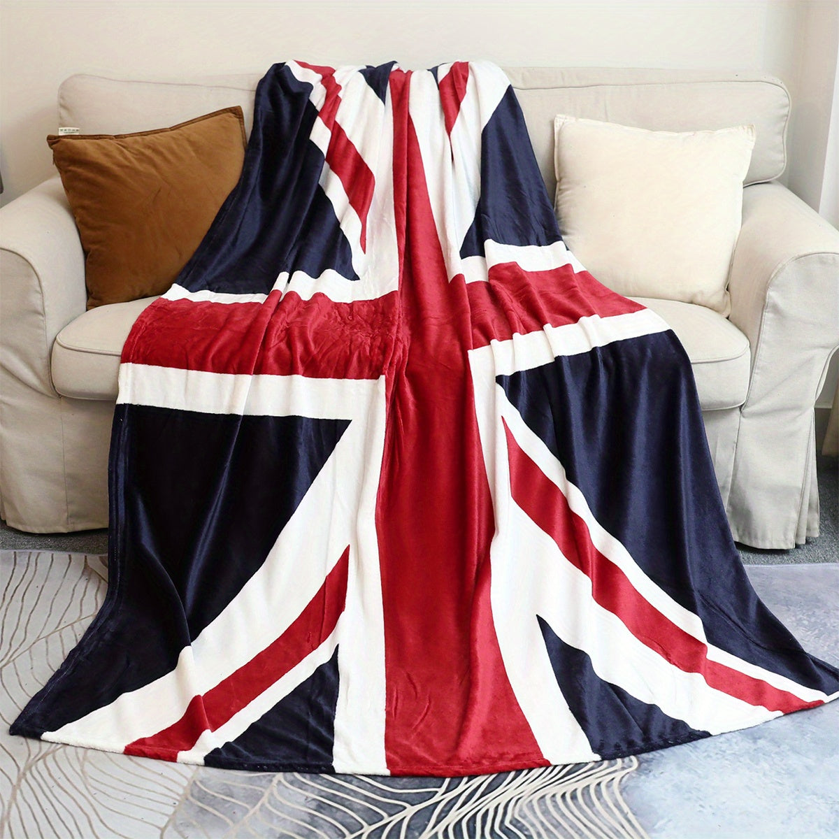 Manta de franela con estampado de bandera británica, tamaño twin, suave para cama, sofá o silla, regalo de invierno y vacaciones