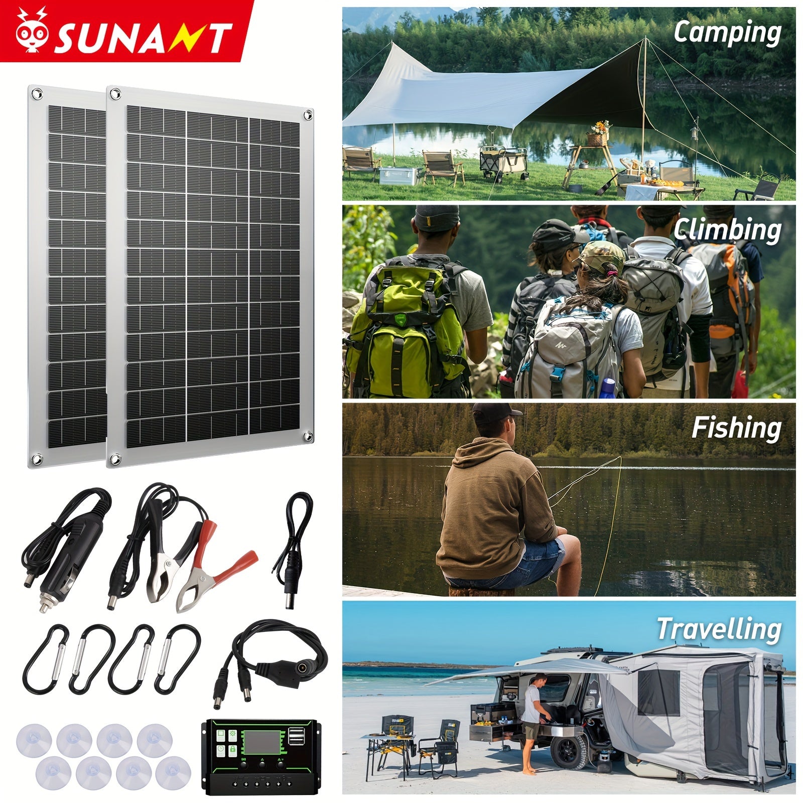 2-комплект солнечных панелей мощностью 50 Вт с контроллером зарядки USB DC для автомобилей, яхт, автодомов