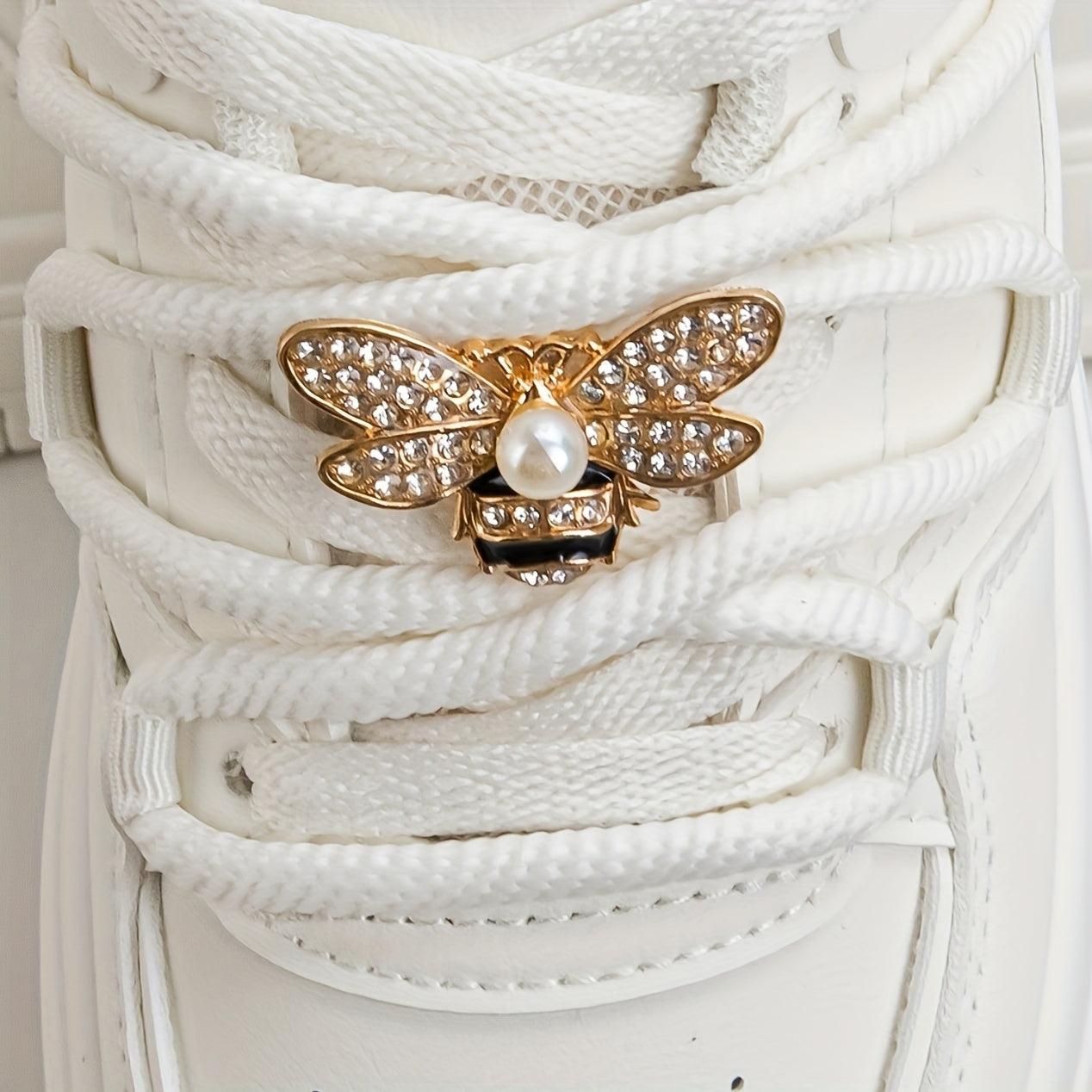 Women's Rhinestone Bee Shoe Charms with Pearl Accents, Removable Wings