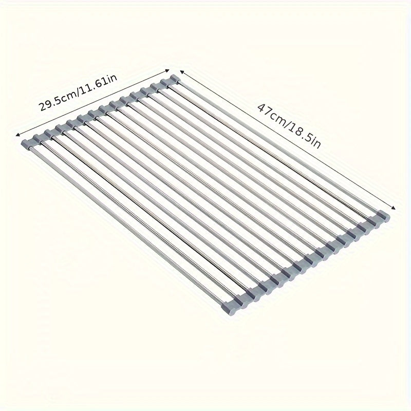 Stainless Steel Roll-Up Dish Drying Rack for Sink, Foldable Kitchen Utility Storage