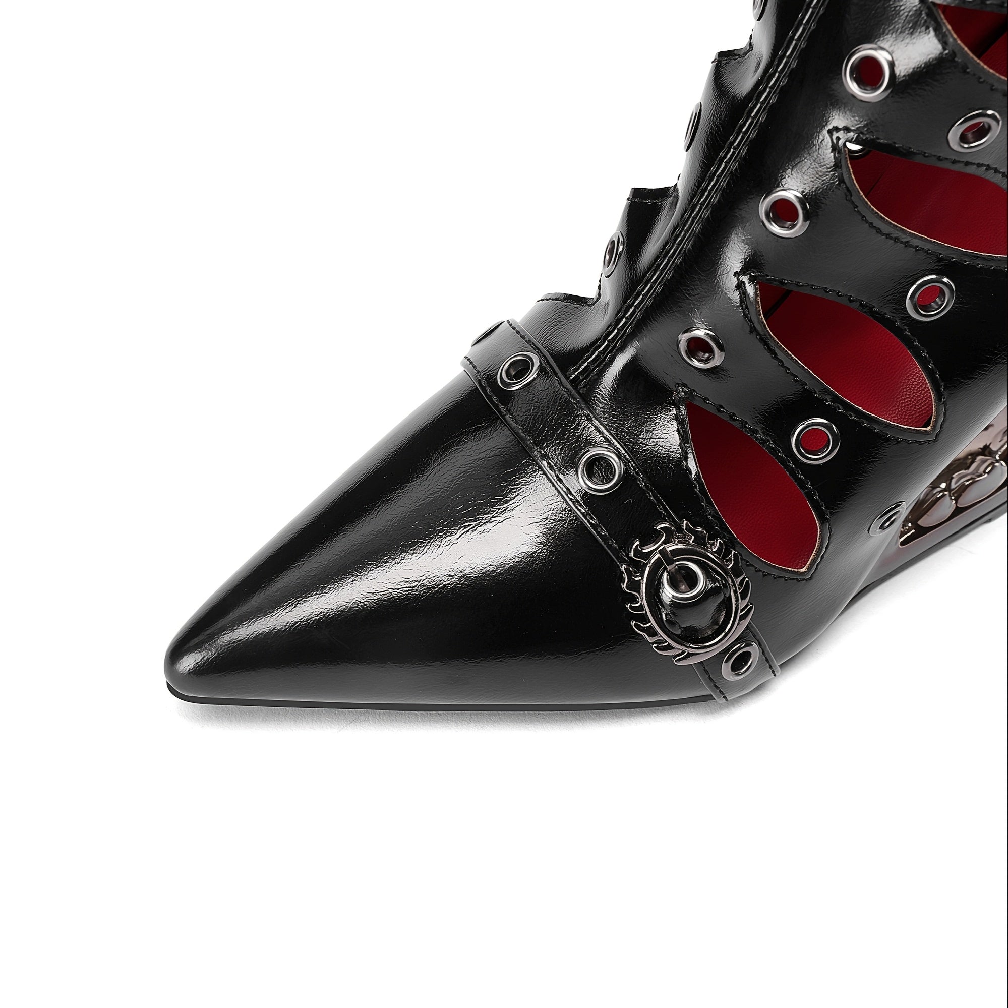 Women Hollow-Out Knee-High Leather Boots with Zipper and Pointed Toe