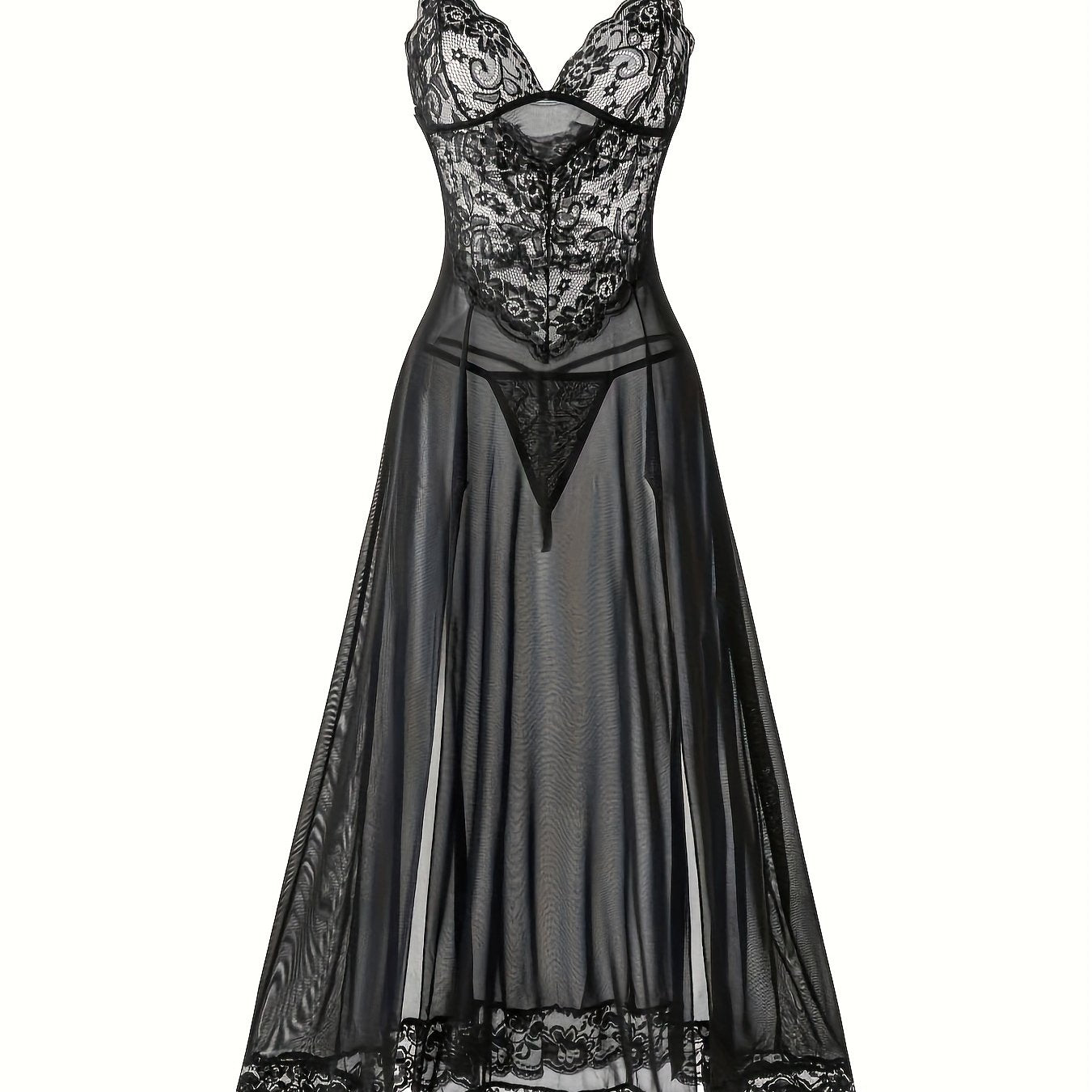 Women's Floral Lace Sleepwear Set Sheer Polyester Knit Lingerie Ensemble