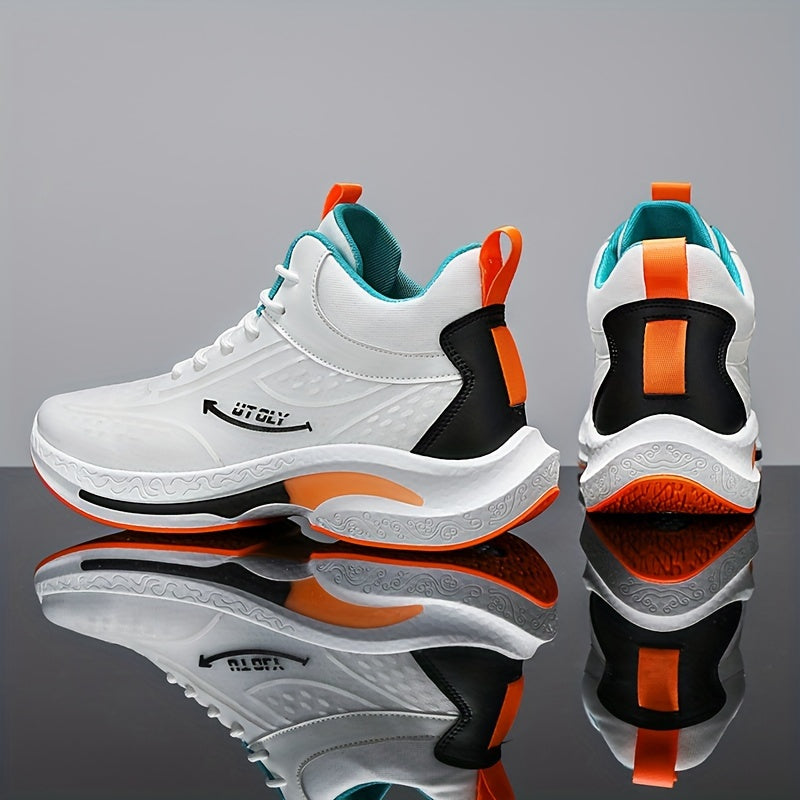 Men's Blue and White High-Top Athletic Sneakers Breathable Fabric PVC Sole EVA Insole Casual Outdoor