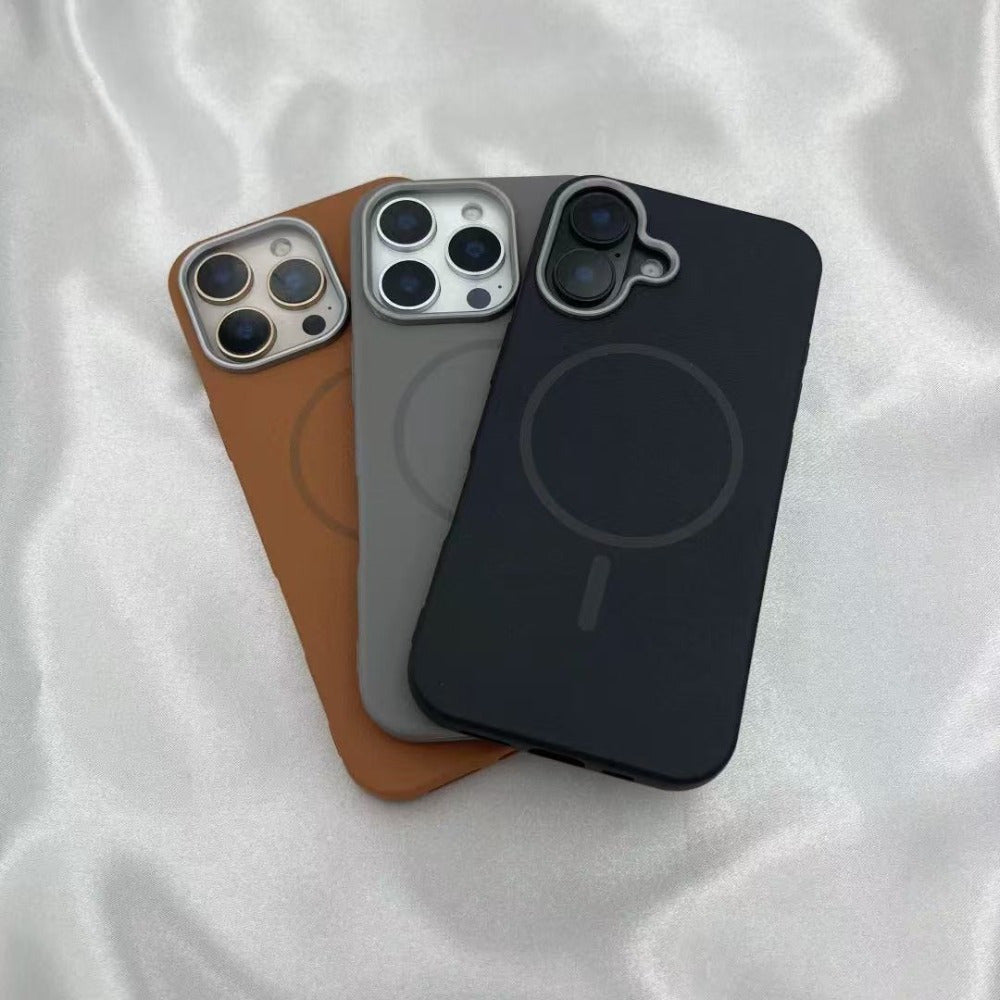 Faux Leather Magnetic Wireless Charging Phone Case for iPhone 16 Pro Max 15 14 Plus