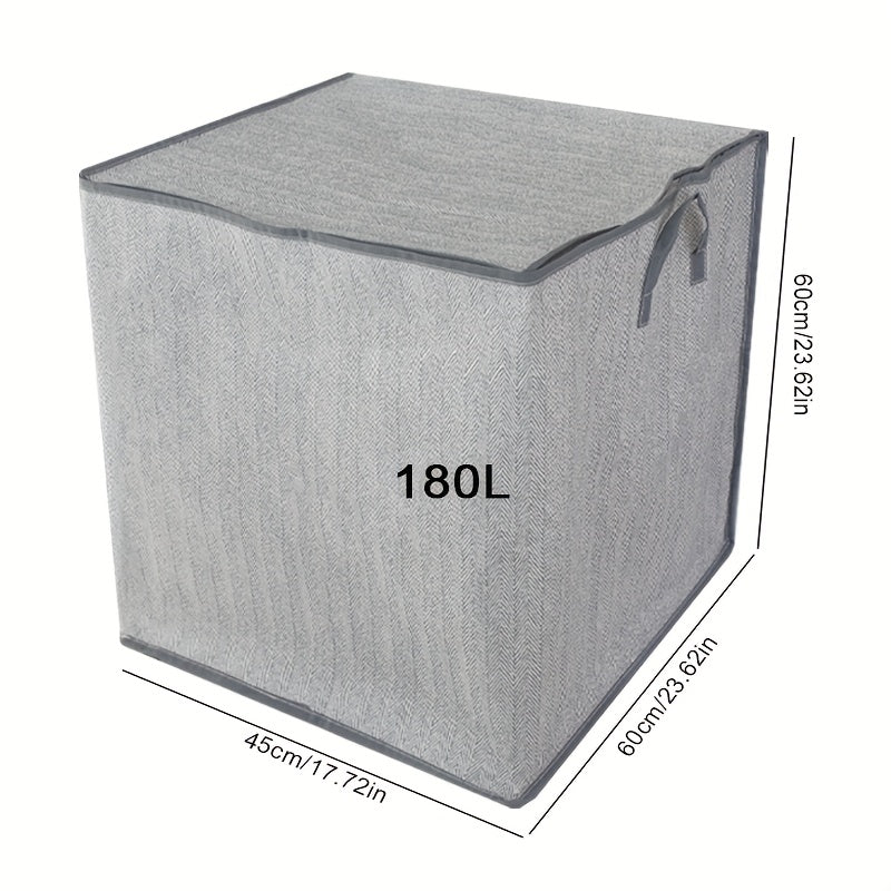 Large Fabric Storage Box with Lid Herringbone Pattern for Clothes and Bedding