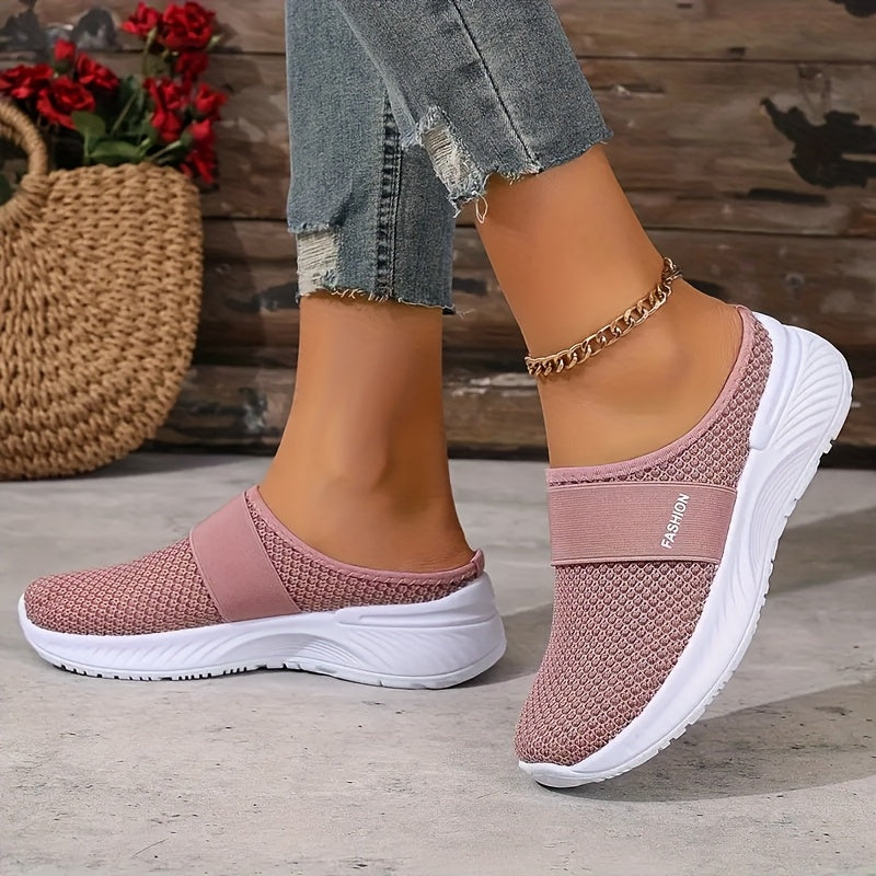 Ayollar oq Slip-On sport poyafzallari nafas oladigan tarmoq bilan kundalik yozgi qulaylik