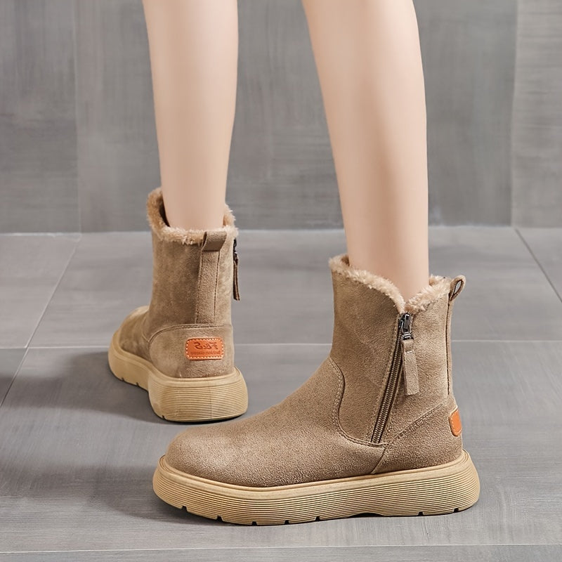 Women's Solid Color Winter Boots Side Zipper Warm Plush Non-slip Snow