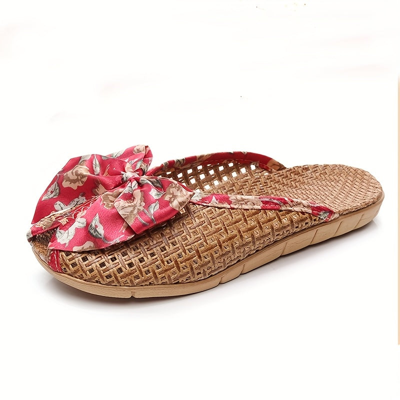 Women Summer Woven Grass Slippers Non-Slip Indoor Shoes