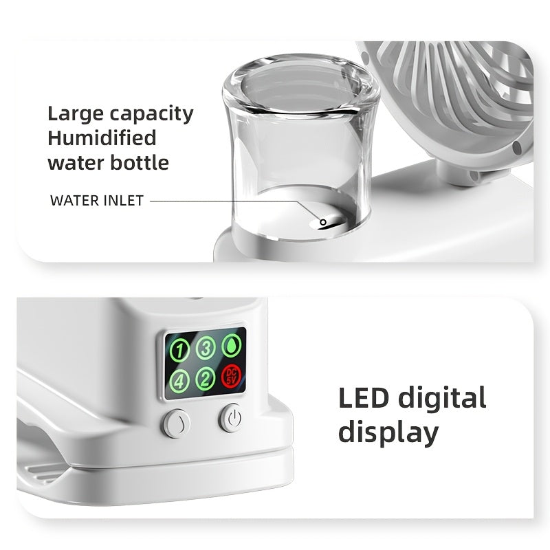 Humidificador ventilador USB 2 en 1 portátil con velocidad de viento y niveles de humedad ajustables