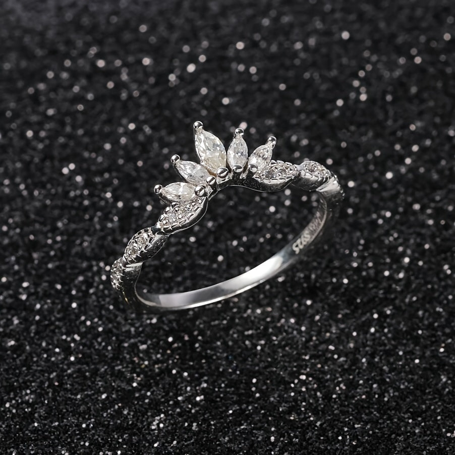 Ayollar uchun Moissanite to'y uzuklari, 5 ta tosh, ot ko'zli kesim, sterling kumush, 18K oq oltin bilan qoplangan