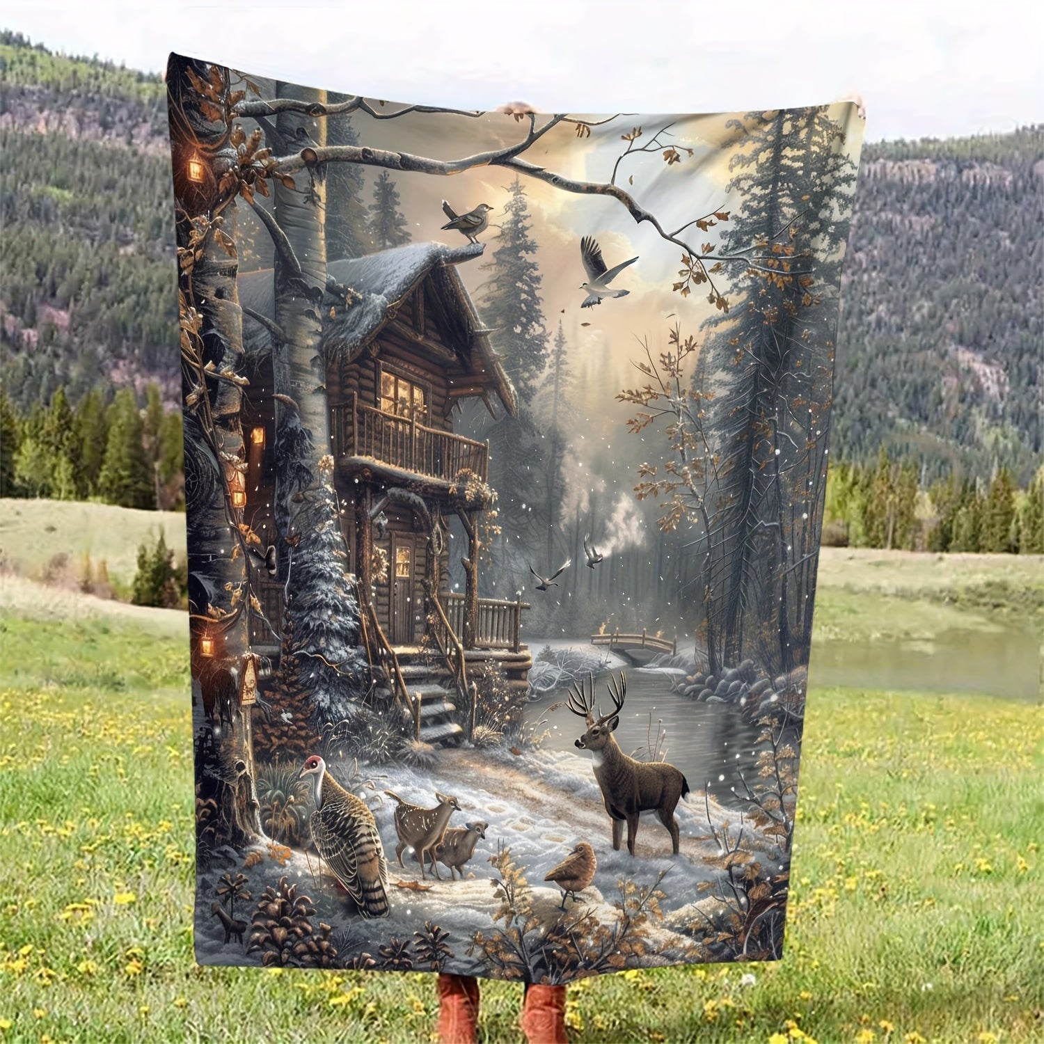 Flannel Forest Elk Blanket Warm Cozy Throw for Bed Sofa Travel