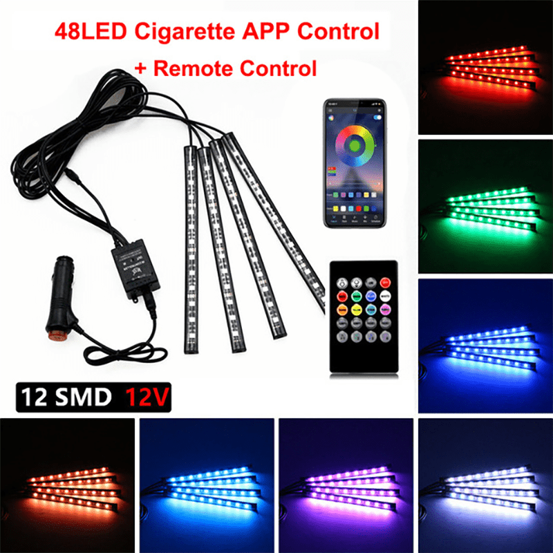 RGB Neon LED Car Interior Ambient Foot Strip Light Kit with Remote Control