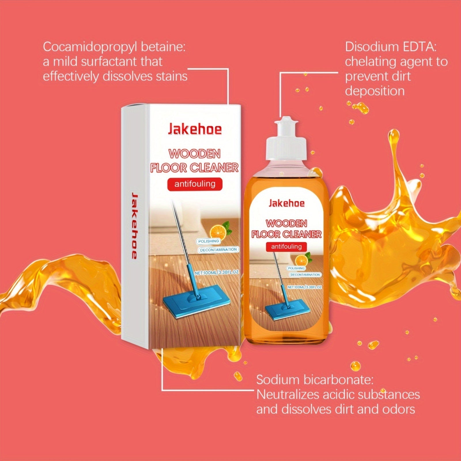 Wooden Floor Cleaner 100ml Foam Formula Stain & Descaling Orange Scent