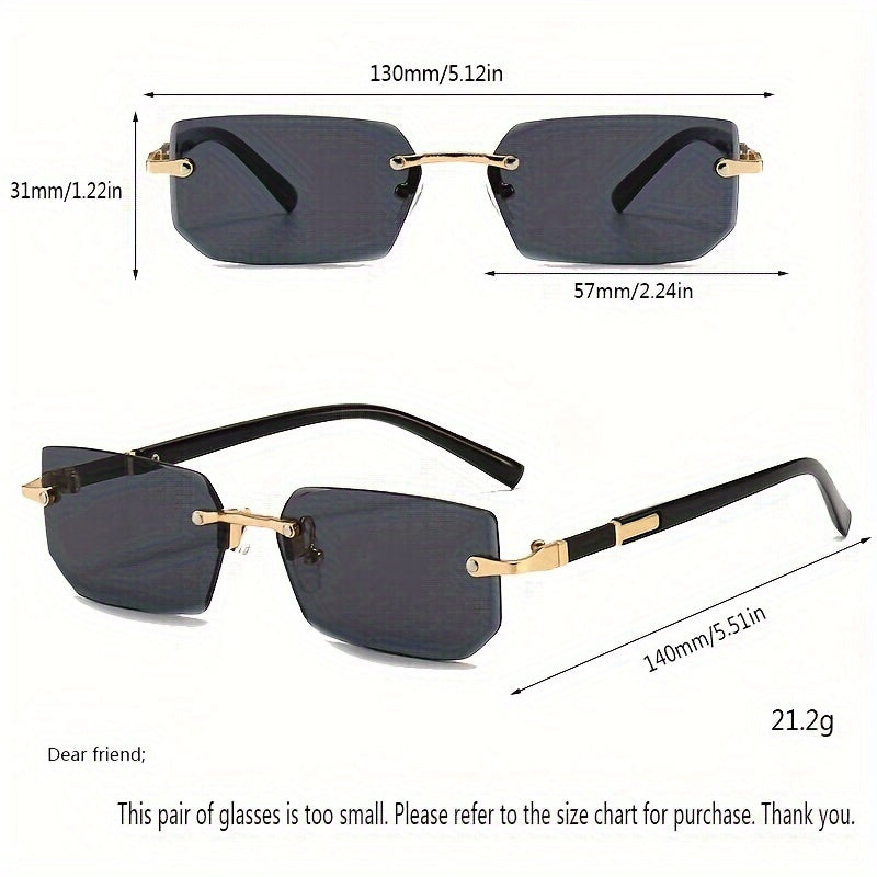 Square Rimless Vintage Sunglasses with Gold Frame and Black Lenses for Hip Hop Style