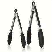 Black and Red Stainless Steel Kitchen Tongs with Silicone Tips, Multiple Sizes