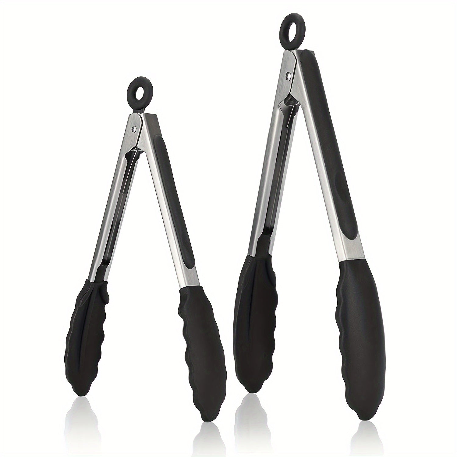 Black and Red Stainless Steel Kitchen Tongs with Silicone Tips, Multiple Sizes