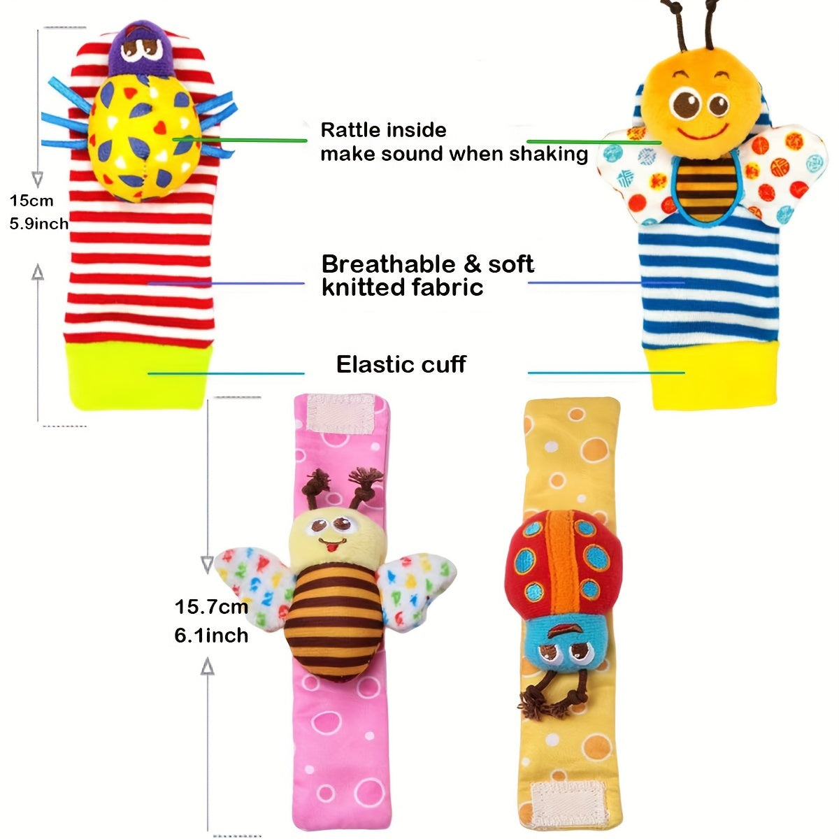Baby Socks Set for Infants with Rattles and Foot Finder Toys, Breathable Fabric, Elastic Cuffs