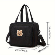Black Bubble Grid Diaper Bag Water-Resistant Stain-Proof Polyester with Crossbody Strap