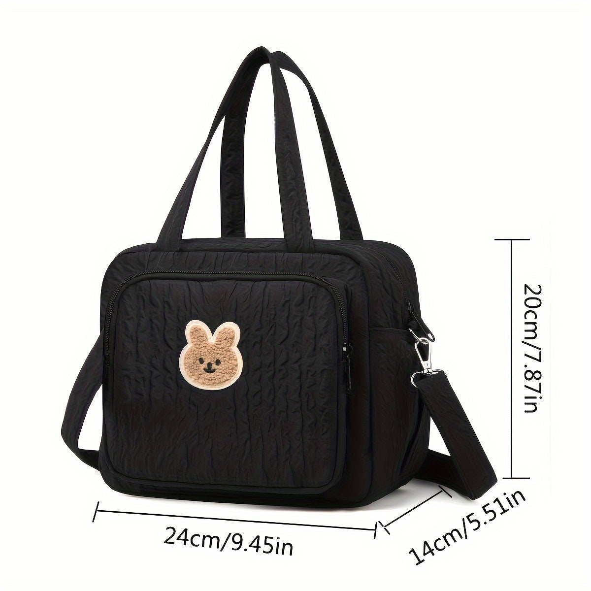 Black Bubble Grid Diaper Bag Water-Resistant Stain-Proof Polyester with Crossbody Strap