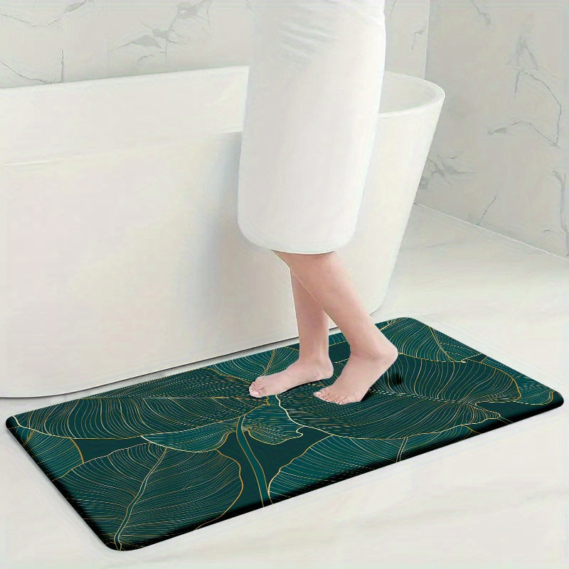 Juego de 4 alfombrillas de baño de terciopelo antideslizantes con patrones de hoja, flor, ola y madera, incluyendo alfombra y funda para inodoro