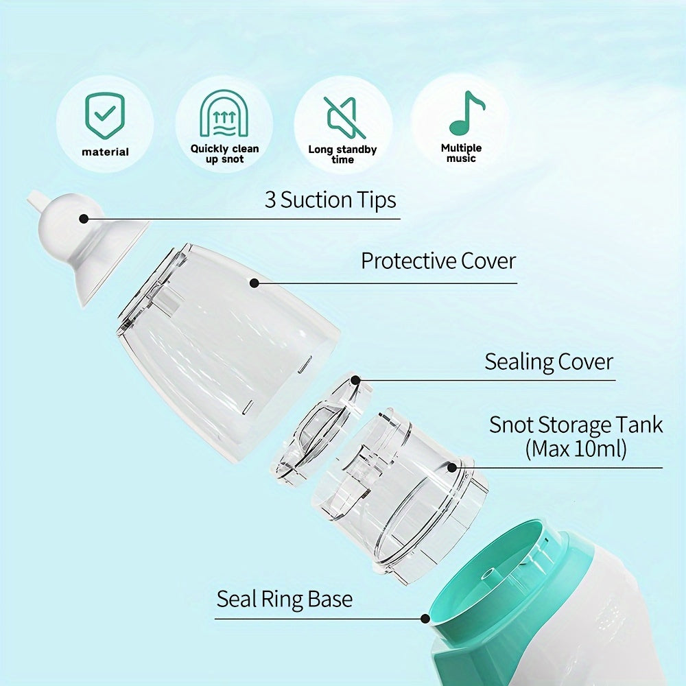 Electric Nasal Cleaner with Adjustable Modes Silicone Nose Sucker Tweezers Straw Brush Green