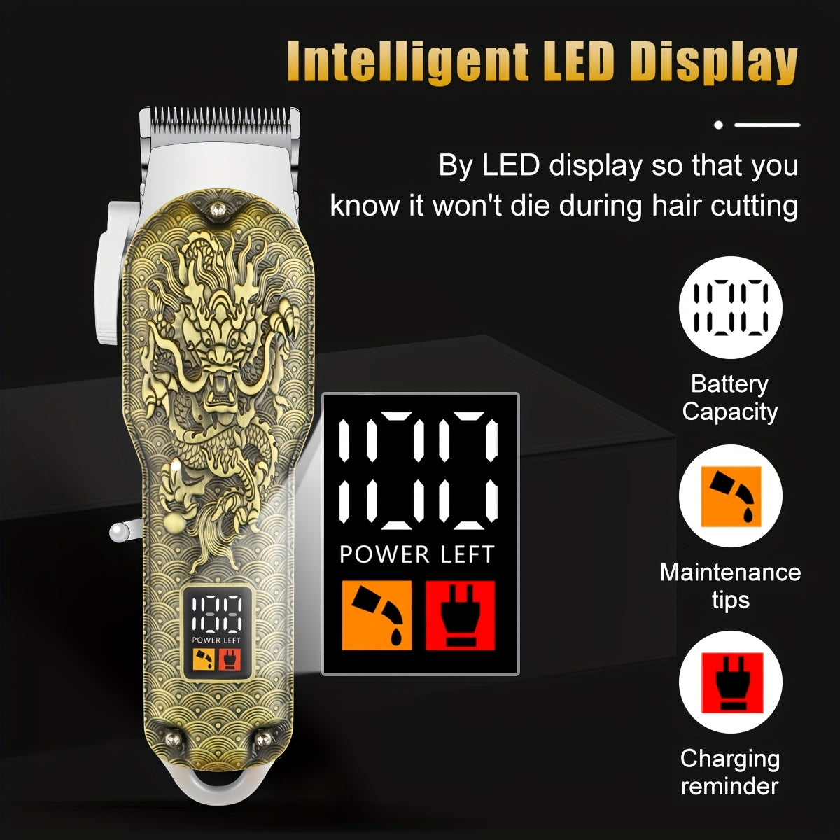 Men's Electric Hair Clipper Set Cordless USB Rechargeable Bronze Dragon