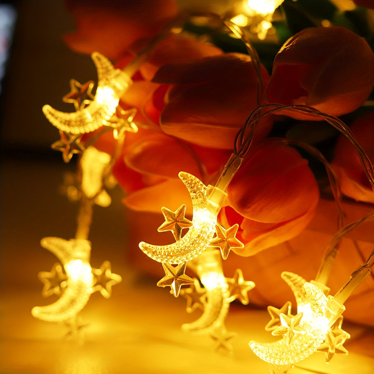 Battery Powered Star and Moon String Lights for Home Decor Indoor Festive Holiday Christmas Ramadan