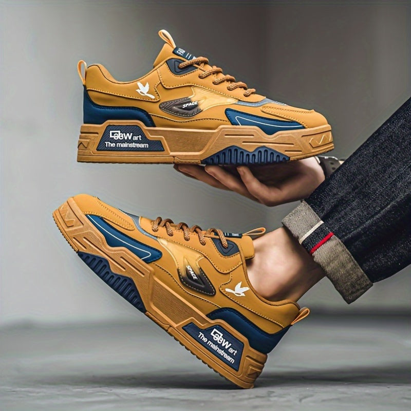 Men's Solid Color Low Top Skateboard Sneakers Lace-Up Casual Shoes