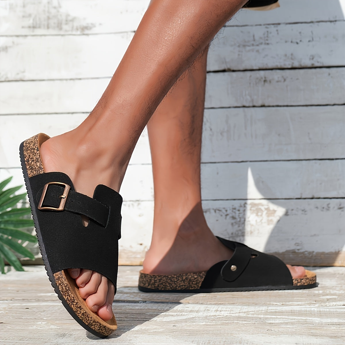 Sandalias vintage para hombre con correa de hebilla, parte superior suave, forro transpirable, plantilla acolchada y suela de PVC duradera