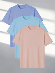 Men's Short Sleeve T-Shirt Set 3 Pieces Solid Polyester Casual All Seasons