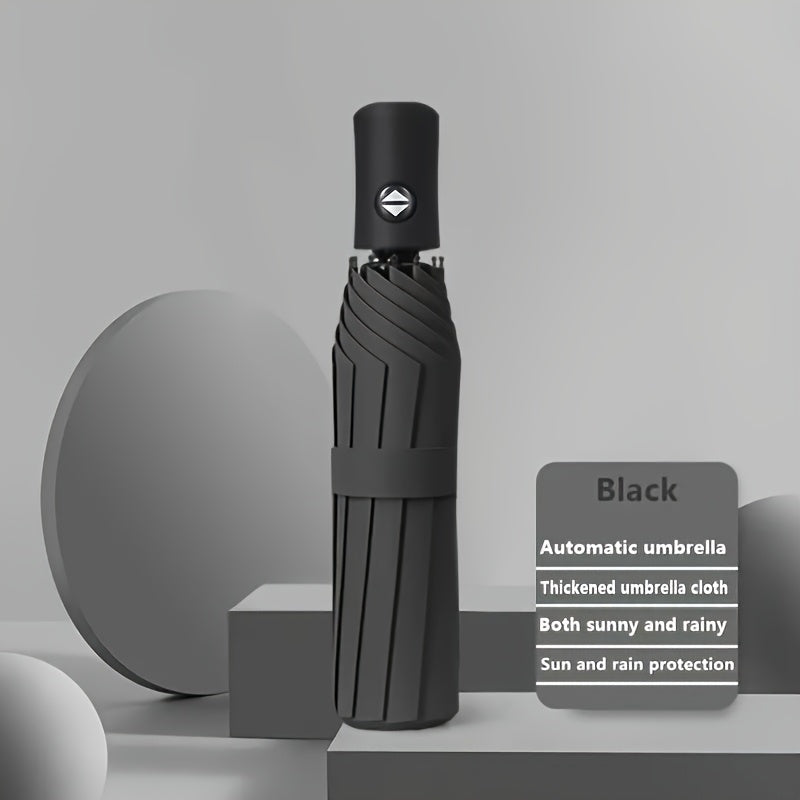 Sombrilla automática compacta verde a prueba de viento, plegable, de pongee 190T, ligera para viajes al aire libre