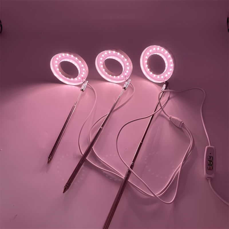 3pcs LED Grow Light Set with Auto Timer, Adjustable Height and Angle for Indoor Plants