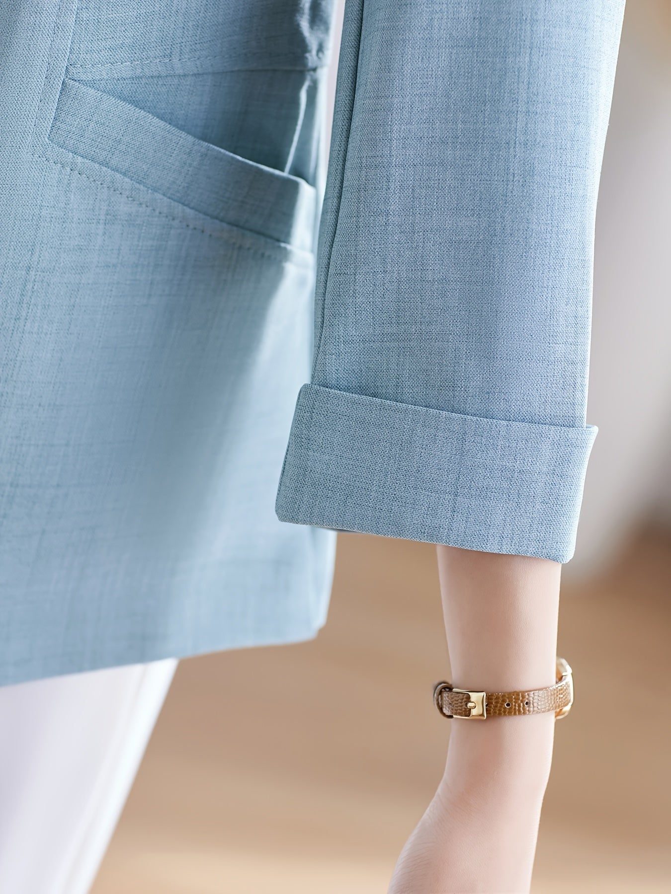 Plus Size Women’s Beige H-Silhouette Blazer Long Sleeve Casual to Semi-Formal