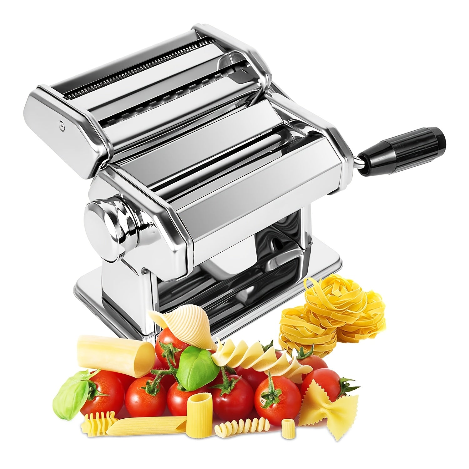 Stainless Steel Manual Pasta Maker with 7 Adjustable Thickness Settings for Noodles and Meat Slices