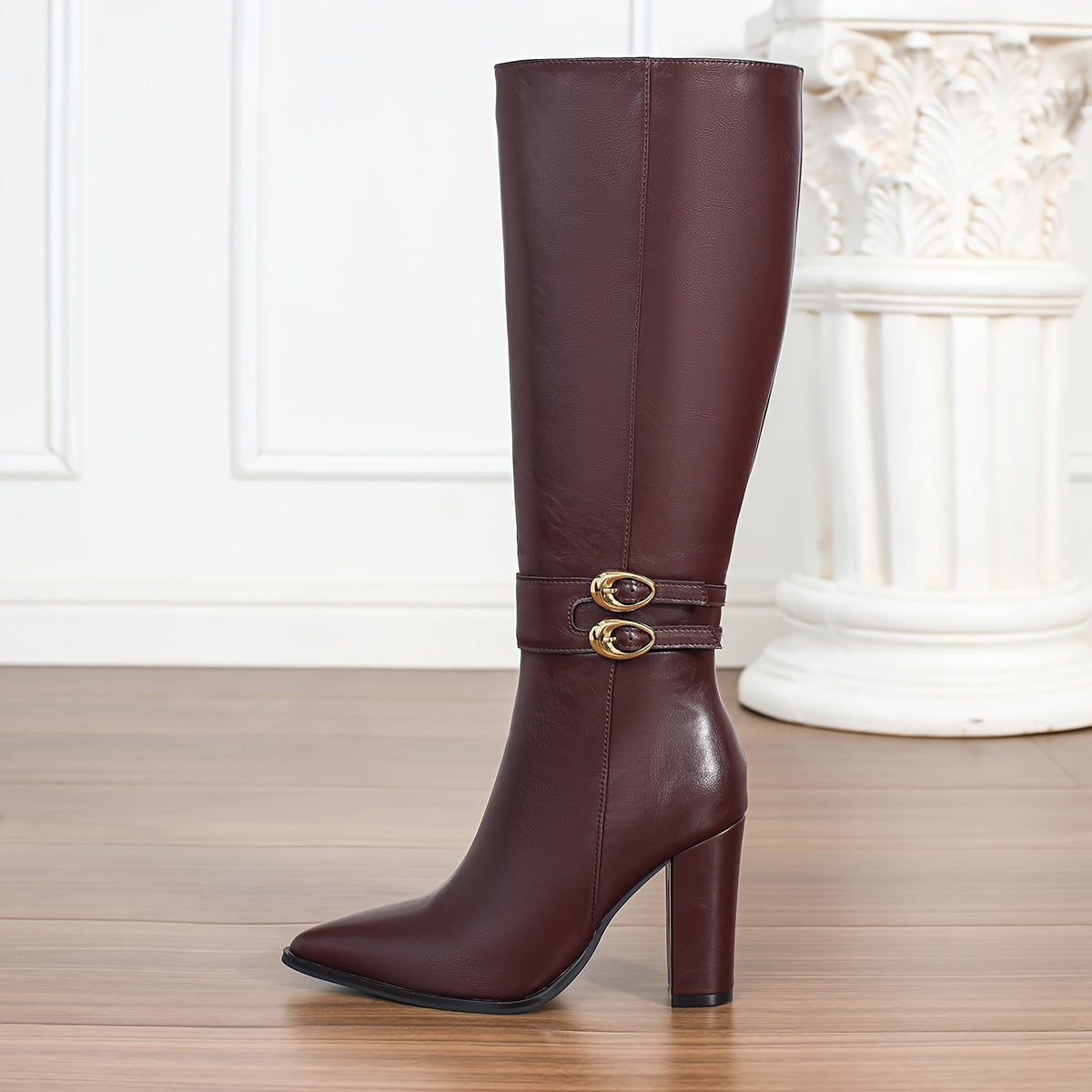 Ayollar uchun qizil faux charmli yuqori qadamli oyoq kiyimlar, katta o'lcham, qishki