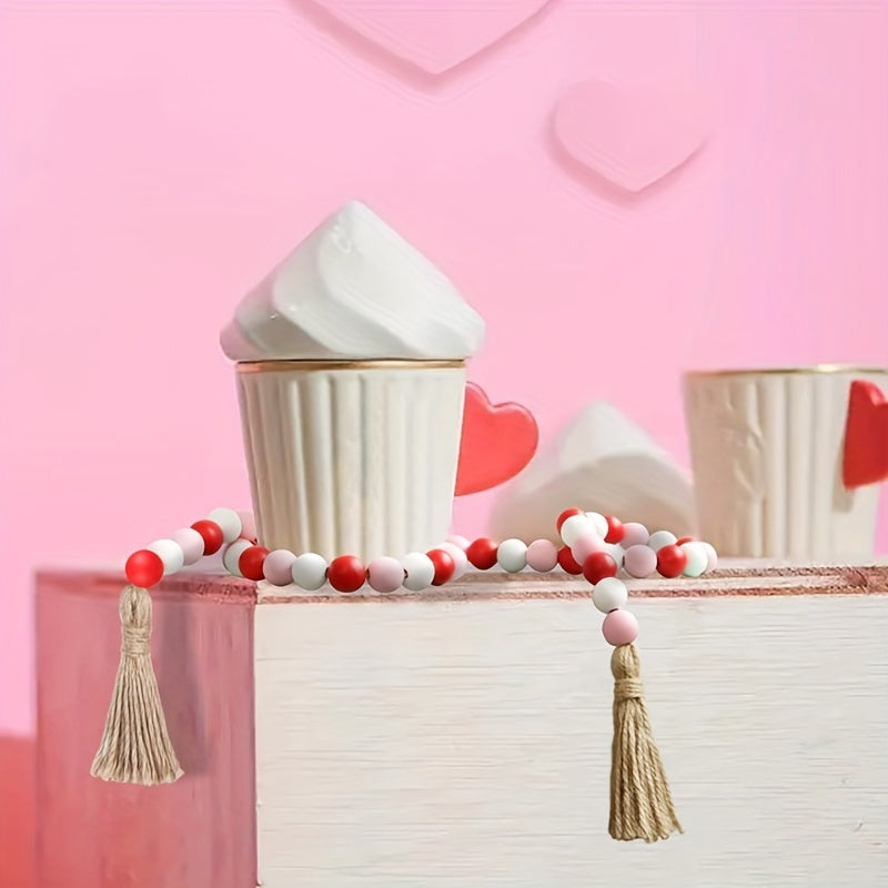 Rustic Farmhouse Beads Garland with Tassels for Mantel Decor Eco-Friendly Wooden Wreath