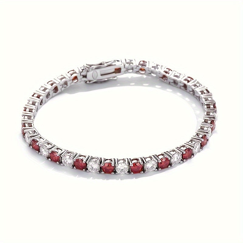 Unisex Red Moissanite Tennis Bracelet 925 Sterling Silver Jewelry Gift for Valentine's Engagement Wedding