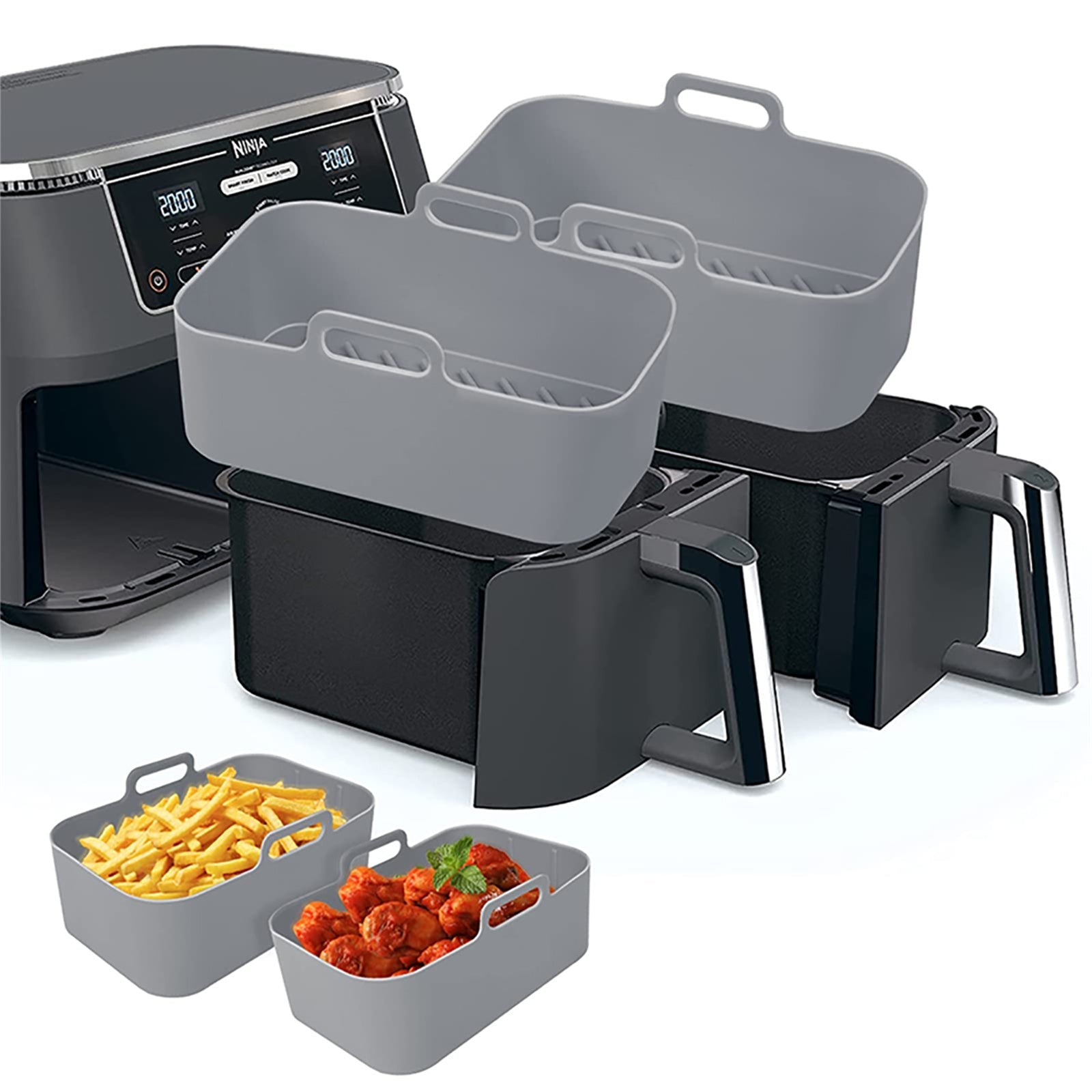 Set of 2 Silicone Air Fryer Liners for 8QT and 6QT Non-Stick Reusable Pot Insert