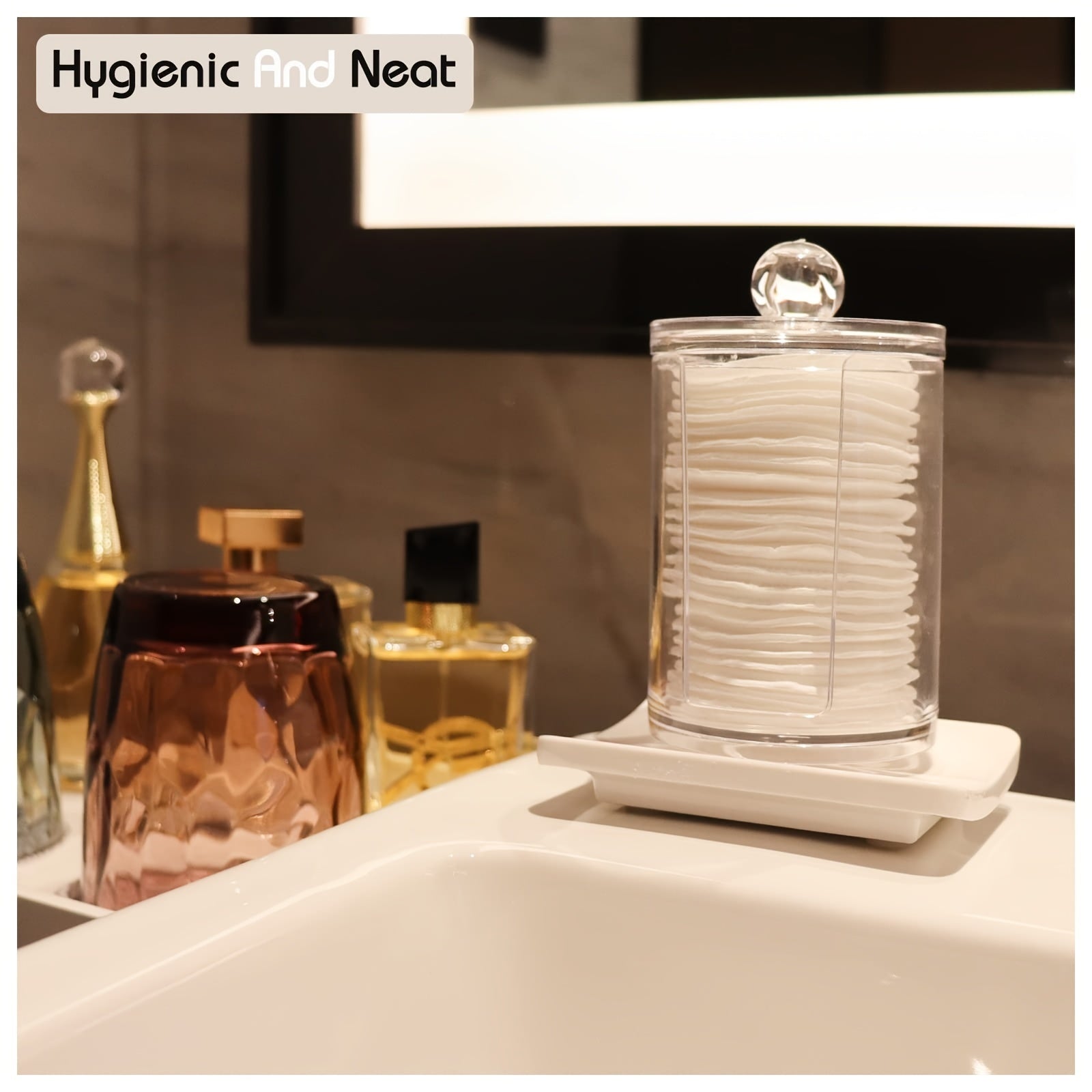 Acrylic Qtip Dispenser with Lid for Bathroom or Makeup Pads 11cm x 7cm