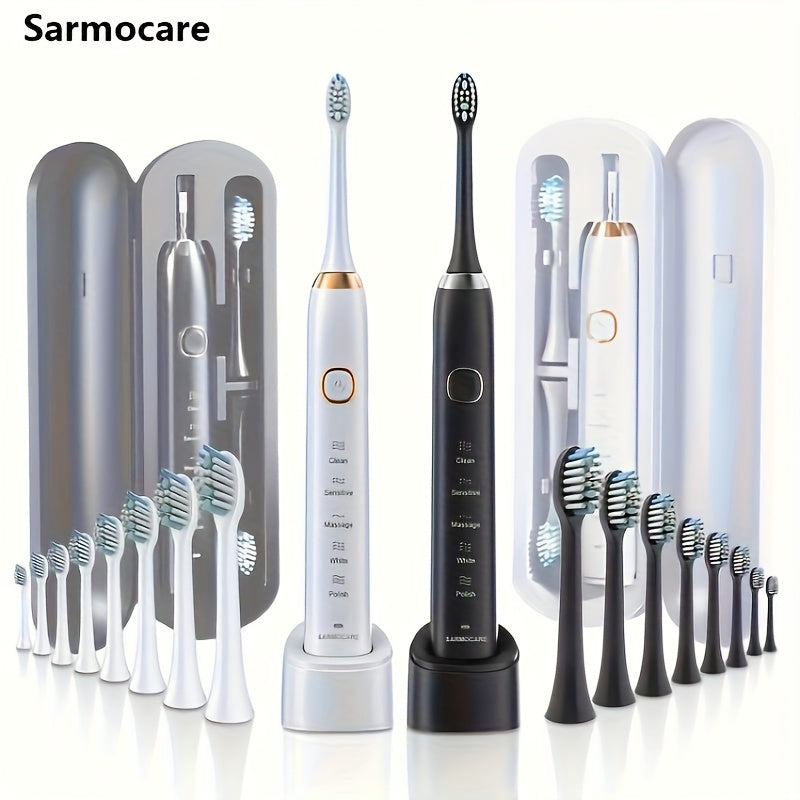 Adult Electric Toothbrush USB Rechargeable Soundwave 5 Modes 8 Replacement Heads