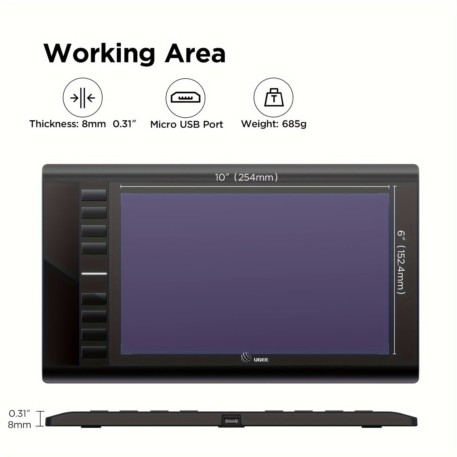Graphics Drawing Tablet 25.4x15.2 Cm with 8 Hot Keys and 8192 Pressure Levels for Chromebook Linux Windows Mac OS