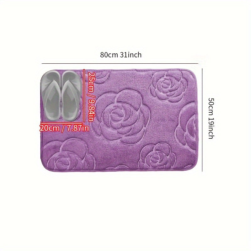 Blue and White Floral Bathroom Mat Plush Anti-Slip Absorbent Soft Rug