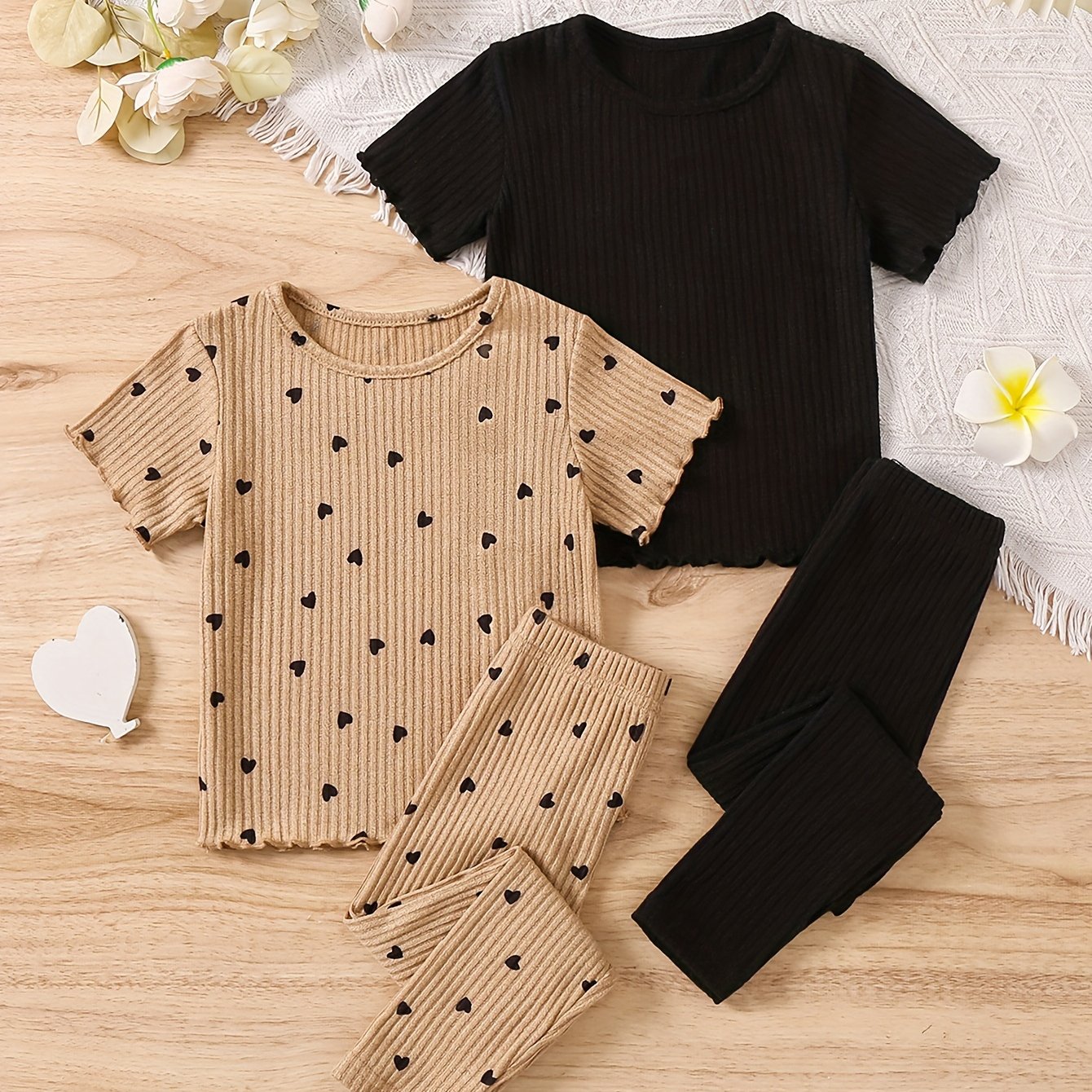 Летний комплект длинных штанов для девочек с отделкой из салатового трикотажа однотонного цвета для активного отдыха